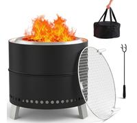 TLSUNNY Brasero sin Humos de Acero Inoxidable 50cm, Portátil Pozo de Fuego | Brasero Exterior con Parrilla, Atizador, Bolsa de Transporte, 3 Patas Plegables,FirePit, Cuenco de Fuego para Jardín Camping