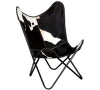 Tmriohed Butterfly - Silla de piel auténtica, color negro y blanco, estilo | Silla de mariposa hecha a mano de piel de vacuno con marco de hierro para sala de estar y dormitorio.