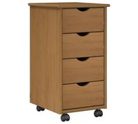 Tmriohed Cajonera con ruedas de madera maciza de pino con 4 cajones, 34 x 39 x 65,5 cm, armario auxiliar con ruedas para oficina, estudio y salón, color marrón miel