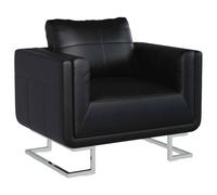 Tmriohed Sillón cubo de cuero mezclado negro con patas cromadas | Elegante sillón de cubo con cómodos cojines y patas cromadas resistentes para salón, dormitorio u oficina.