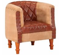 Tmriohed Sillón marrón auténtico madera maciza mango cuero sillón 60 x 57 x | Sillón rústico para sala de estar y estudio, con tachuelas reales, acolchado grueso y patas de madera resistentes.