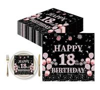 TMZELOA 40 Servilletas Cumpleaños 18 Años, Servilletas Papel Negro Oro Rosa Happy Birthday, Decoración Mesa Cumpleaños Mujer Chica, Accesorios Fiesta 18 Años