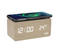 TNB JOY - Reloj despertador LED de 3 alarmas con cargador de inducción - efecto madera