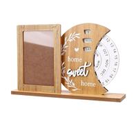 Tnfeeon Calendario Perpetuo con Marco de Madera, Rueda Giratoria, Indicador de Fecha, Inserto de Foto Personalizable y Tablero de MDF de Alta Densidad para Decoración de Escritorio, (Luna)