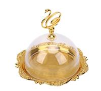 Tnfeeon Mini Soporte para Tartas con Cúpula Acrílica, Plato de Metal en Relieve para Servir, Cuenco para Dulces, Exhibición de Postre para Mesa de Fiesta en Casa, Cafetería, Cubierta Dorada Vintage
