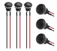 TNSLAND 6 Piezas de Interruptores de 12MM con Cable de 15CM,Pulsadores Redondo Impermeable con Cable Pulsador Momentáneo 12V/250V 2A CA/CC Pulsador Momentáneo para Bocinas Timbres Automóviles (Negro)