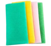 Toalla de Baño Exfoliante de Nailon, 4 Piezas para Ducha y Sauna | Malla Bordes Reforzados y Costura Doble, Uso en Húmedo o Seco, Gancho para Colgar, Adulto Color Aleatorio