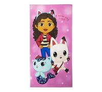 Toalla Infantil de Gabby's Dollhouse - Color Rosa - 70x140 cm - Elaborada con 100% Poliéster de 250 gsm - Toalla Pequeña - Estampado de Gabby, Panty y Gatirena - Producto Original Diseñado en España
