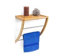 Toallero bambú, de metal cromado, estante mural con superficie de , 40 x 38 x 24.5 cm, resistente a la humedad, para baño, recibidor y , perchero, repisa, organizador, Relaxdays