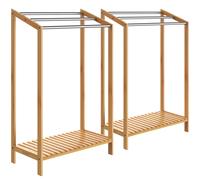 CASARIA® Set de 2 Toalleros de Pie Madera de Bambú 3 Barras de Acero Inoxidable 85x51x31 cm Sin Taladrar