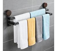 Toallero con ventosa sin taladrar, barra de toalla, doble toallero con longitud ajustable para mampara de ducha y cocina, 50-97 cm, accesorios de baño