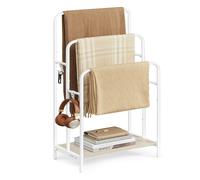 VASAGLE Toallero de Pie, Toallero de 3 Barras, 50 x 30 x 100 cm, 2 Ganchos, Estante de Almacenamiento, Estante para Manta, Toallas de Baño, Blanco Nube y Beige Natural LLS009W01