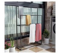 Toallero de metal resistente de 2 niveles, resistente al óxido, elegante diseño negro para cocina y piscina, perfecto para organizar toallas, dimensiones: 75 x 20 x 110 cm