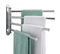 Toallero de Pared Relaxdays, 4 Brazos móviles, Plateado | (Al x An x F) 23 x 32,5 x 3 cm, acero inox., baño