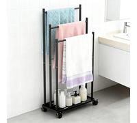 Toallero de Pie de 3 Niveles, Toallero Escalera, Colgar Toallas Toallero Múltiple Triple de Metal con Estante y Ruedas, Soporte y Estante de Secado de Toalla, Soporte de Toallas Múltiple para Baño