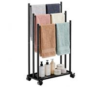 Toallero de Pie de 3 Niveles, Toallero Escalera con Estante y Ruedas, Ahorra Espacio, Material Metálico, Toallero de Piscina para Exteriores, para Baños, Salón, Negro