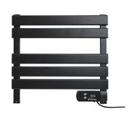 Toallero eléctrico compacto en aluminio color negro. display led con temperatura de la estancia. función secado toallas 2 horas.