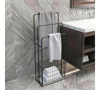 Toallero independiente, soporte para toallas de pie con cesta de almacenamiento, organizador de baño