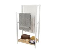 Toallero Relaxdays con repisa, 80 x 42 x 24 cm, Natural/Blanco | 2 barras, toallero de pie, MDF y metal