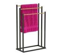Toallero Relaxdays, HBT: 76 x 45 x 21,5 cm, Metal, 3 Barras de bambú, de pie, Negro/Natural
