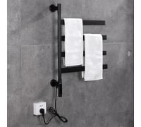 Toalleros Eléctrico de Baño Giratorio 180° 70 x 50 cm, Calentador de Toallas Giratorio de Acero Inoxidable, Radiador de Toallas Eléctrico, 4 Barras con Temporizador Incorporado, Bajo Consumo-Black