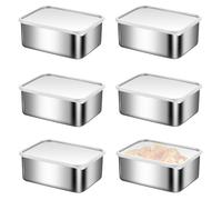 TOATELU Caja de almacenamiento de alimentos de acero inoxidable con tapa: 6 piezas de tupperware de acero inoxidable con tapa 500ml, recipiente para congelar, caja de almacenamiento de alimentos, caja