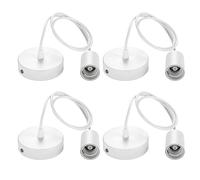 TOATELU Portalámparas E27, 4 unidades, con anillo de fijación, lámpara colgante LED de hierro, cable regulable en altura, base blanca, para salas de estar (sin bombilla)