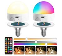 TobeBright Bombilla Recargable E14 Colores con Mando, Regulable 3 Temperaturas de Color+RGB+1800K Modo Nocturno, Bombilla Inalámbrica para Camping, Mesita de Noche e Iluminación de Emergencia,2-Unidad