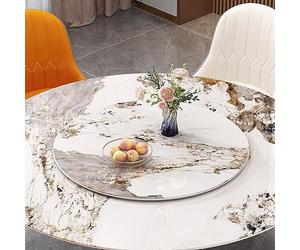 Tocadiscos de mármol natural Lazy Susan - Plato giratorio para mesa de comedor Ø 80 cm, patrones Ele, color claro para entretenimiento y decoración del hogar
