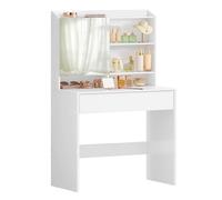 VASAGLE Kailyn Colección - Tocador con Espejo, Mesa de Maquillaje con Armario y Cajón con Espejo, Estantes Ajustables, Estilo Moderno, 40 x 70 x 135 cm, Blanco Nube RDT118W01