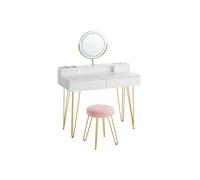 Tocador con Taburete e Iluminación 40 x 100 x 134,8 cm Blanco Mate y Dorado Pálido