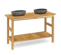 vidaXL Tocador de baño con lavabos piedra de río madera maciza de teca