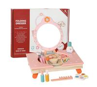 Tocador de juguete mesa de maquillaje plegable de madera con espejo | Set de Sueño Plegable Niña con Peine y Cosméticos para Vestir Dormitorio de Niño y Navidad