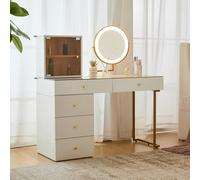 Tocador de Maquillaje con luz led Grande, Juego de Tocador con Cajones y luces Regulables para Maquillaje 120x45x115 cm Vanity de Maquillaje Penteadeira Maquiagem con led,sin taburete (Sección A)