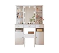 Tocador de panel de partículas con espejo y 3 cajónes,blanco