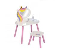 Tocador Factory Cuadros Unicornio con Taburete y Espejo - Maquillaje Infantil - Almacenamiento Conveniente