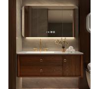 Tocador flotante de baño de 36 pulgadas con lavabo, gabinete de aspecto de madera, puertas de cierre suave, espejo antivaho inteligente, juego de fregadero individual, incluye grifo y accesorios de