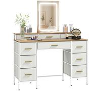 Tocador HOMCOM con espejo y luces LED en 3 colores, mesa de maquillaje con 10 cajones de tela, patas de acero, estilo moderno, 118,5x39,5x140 cm, efecto madera natural