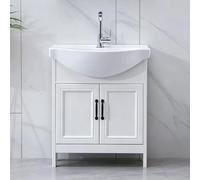 Tocador Independiente Fibra Carbono con Lavabo, Mueble de Lavabo con Espejo para Baños Pequeños y Locales Comerciales(White,61CM/24IN_CABINET)