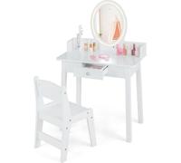 Tocador infantil con espejo iluminado. Mesa de maquillaje con silla. Color blanco