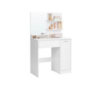 VASAGLE Kailyn Colección - Tocador, Mesa de Maquillaje, Gabinete con 2 Estantes Ajustables, 1 Cajón, 2 Estantes Abiertos, Estilo Moderno, Blanco RDT119W01