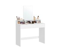 VASAGLE Tocador con Espejo Grande, tocador, 2 cajones, 3 Compartimentos Abiertos, tocador, Moderno, Blanco RDT163W01