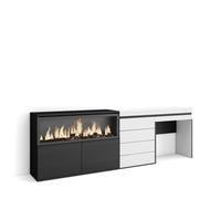 Tocador Skraut Home cajón, 234x35x75cm, Chimenea eléctrica XXL led fuego 3d, Cajonera 4 cajones, Varios colores White
