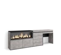 Tocador Skraut Home cajón, 234x35x75cm, Chimenea eléctrica XXL led fuego 3d, Cajonera 4 cajones, Varios colores Cement