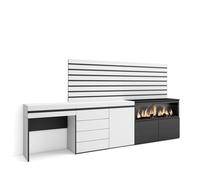 Tocador Skraut Home, Cajonera, Módulo dos y una puertas, Chimenea eléctrica XXL led, Listones, 284x35x145cm White