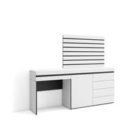 Tocador Skraut Home con cajón, 177x35x145cm, Módulo una puerta, Cajonera, Listones Decorativos, Varios colores White