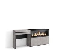 Tocador Skraut Home con cajón, 177x35x75cm, Chimenea eléctrica XXL led, Módulo dos puertas, Varios colores Cement