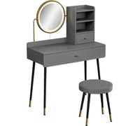 Tocador Vicco Mirela Gris 90 cm con espejo LED y taburete, Model 56652