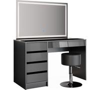 Tocador Vicco Sherry Antracita 120 cm con espejo LED y taburete, Model 36840