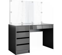 Tocador Vicco Sherry Antracita 120 cm con espejo y guirnalda LED, Model 36888